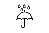 simple icon of a umbrella with a few raindrops hitting it. Black and White. Transparent