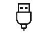 Simple USB plug icon that is black and white. Transparent